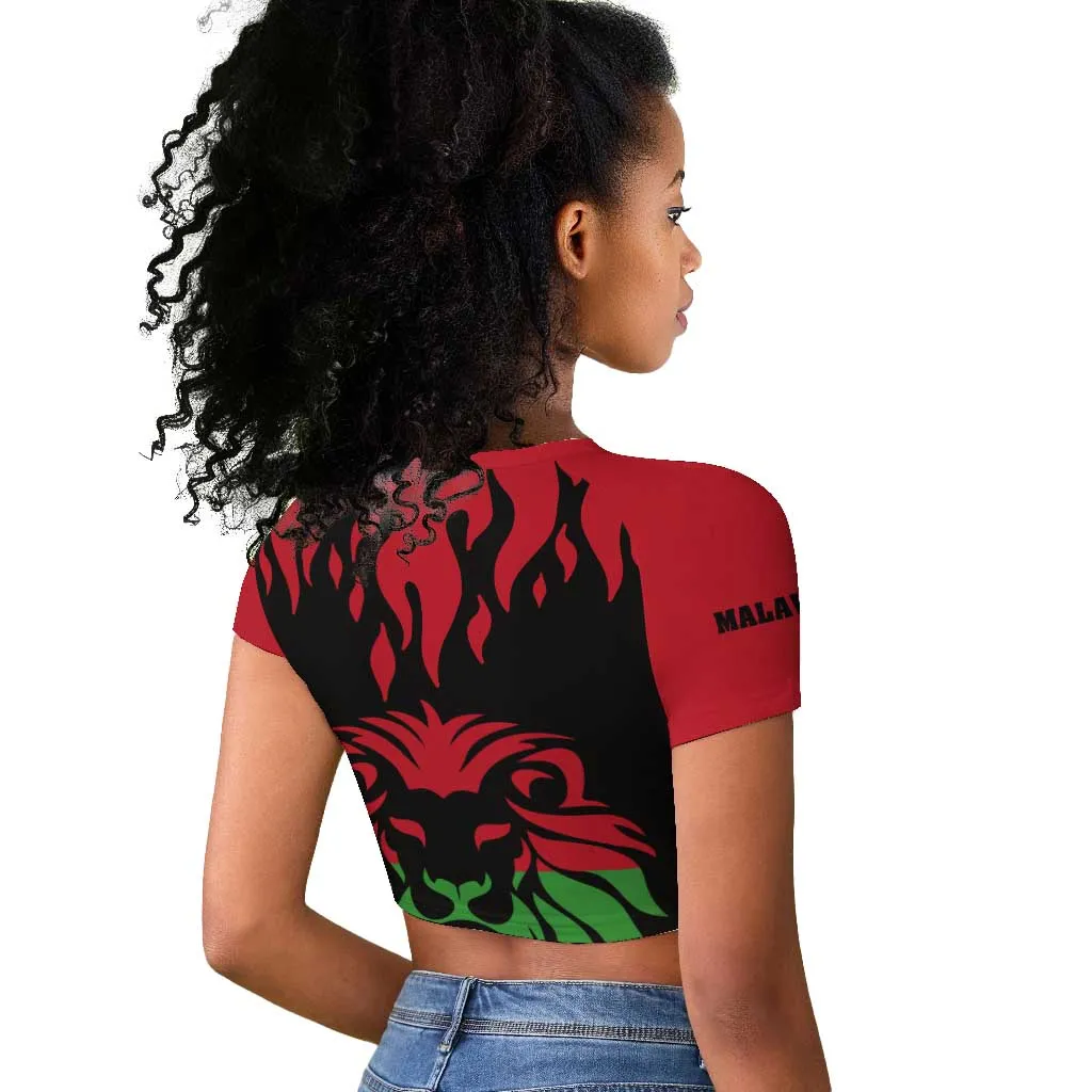 Malawi Lion Map Flag Raglan Cropped T shirt Wildlife Fusion Design TS04