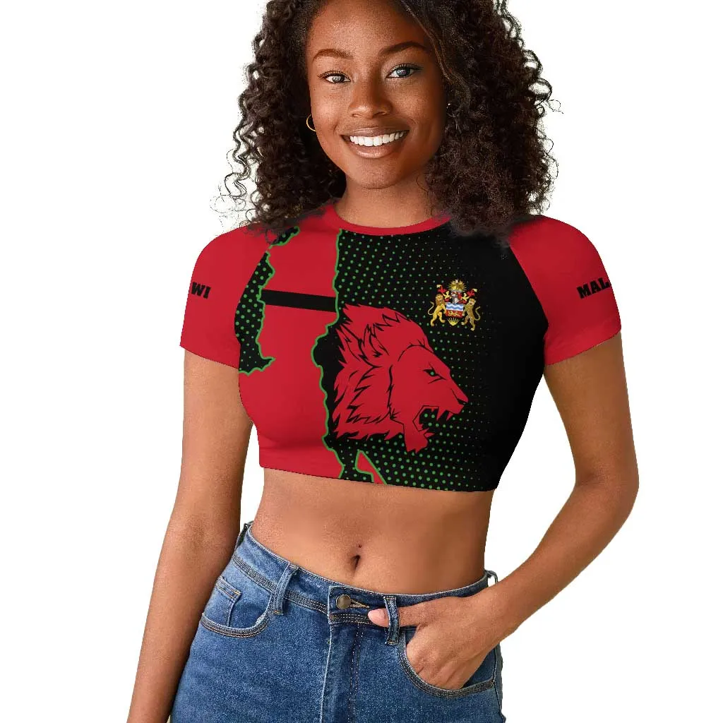 Malawi Lion Map Flag Raglan Cropped T shirt Wildlife Fusion Design TS04