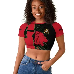Malawi Lion Map Flag Raglan Cropped T shirt Wildlife Fusion Design TS04