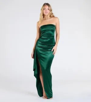 Marilyn Strapless Ruffle Slit Satin Formal Dress