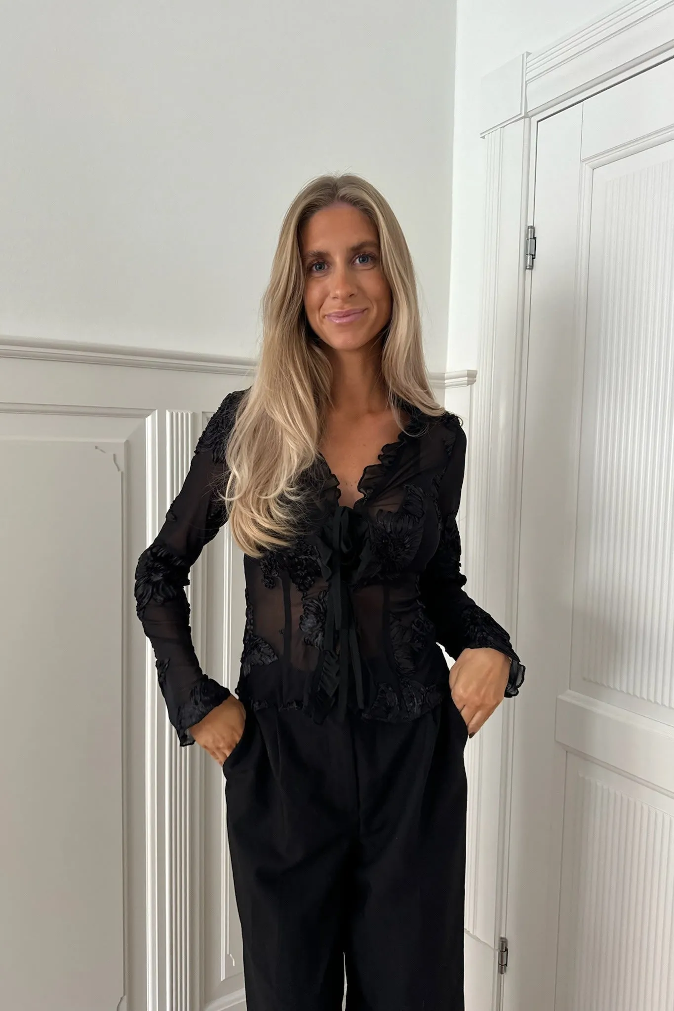 MarlyIC Mesh Top - Sort Blomst