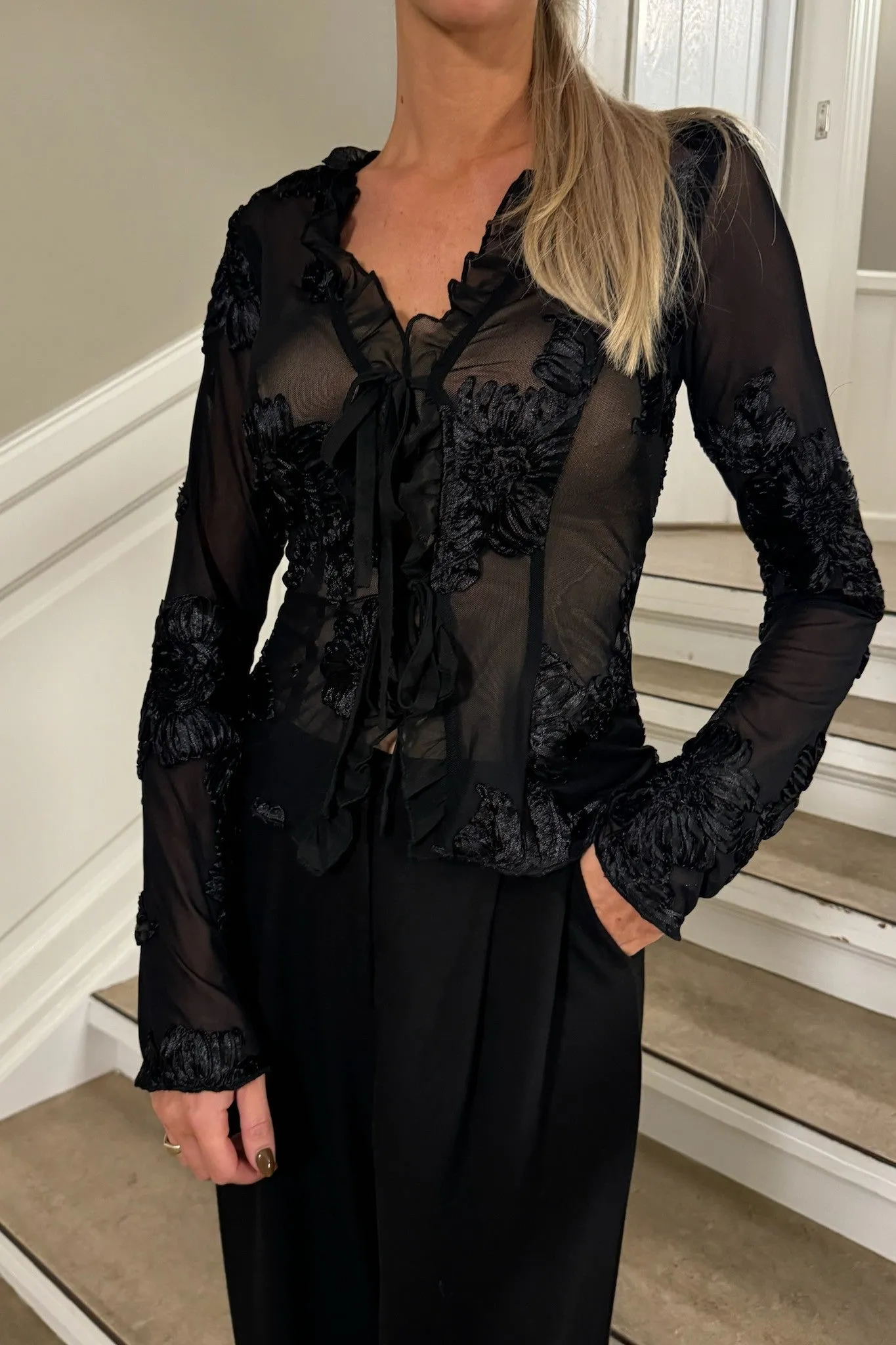 MarlyIC Mesh Top - Sort Blomst
