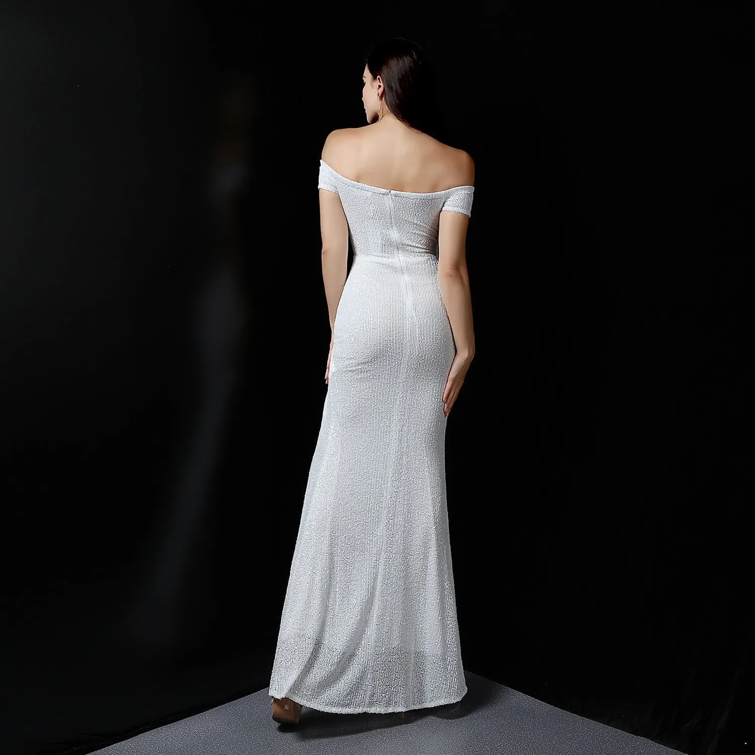 Marzia Formal Stylish Sequined Slit Dress