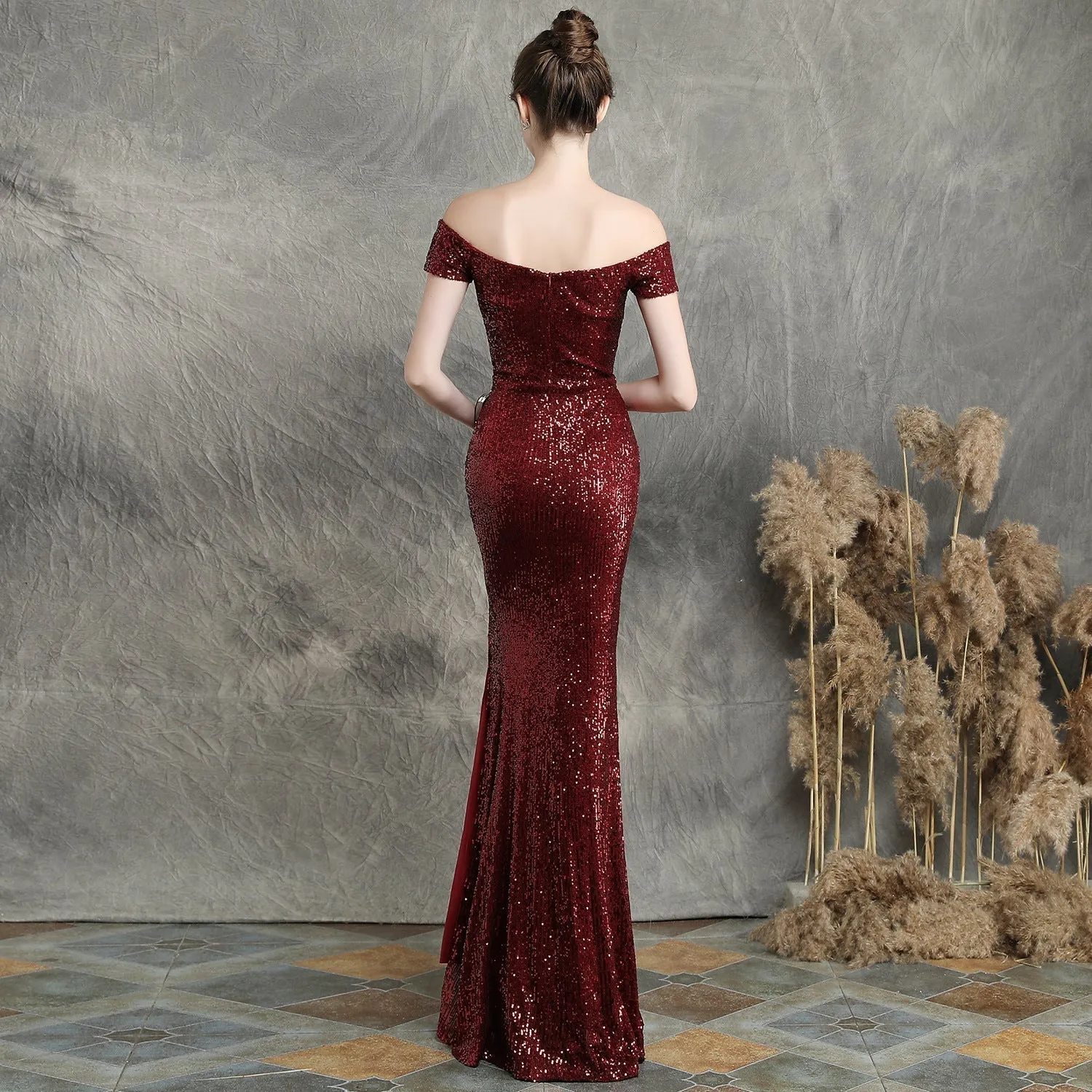 Marzia Formal Stylish Sequined Slit Dress