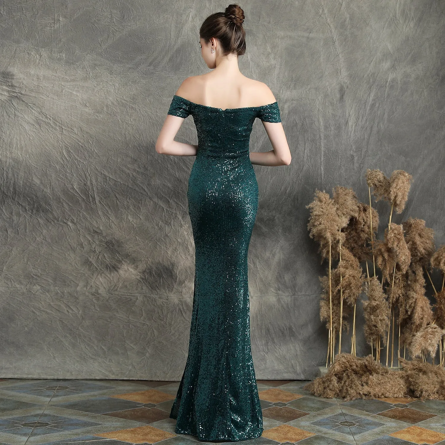Marzia Formal Stylish Sequined Slit Dress