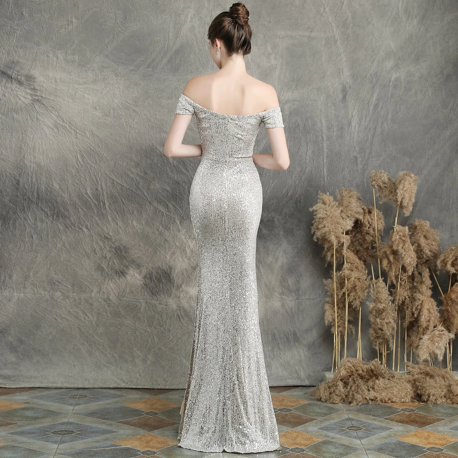 Marzia Formal Stylish Sequined Slit Dress