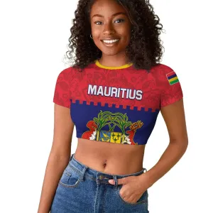 Mauritius Independence Day Raglan Cropped T shirt with Stella Clavisque Maris Indici and Floral Pattern LT01