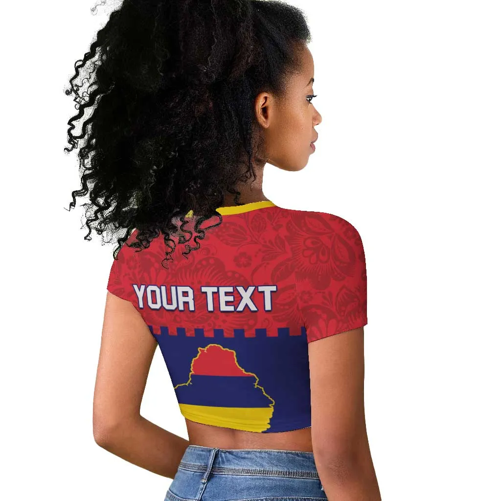Mauritius Independence Day Raglan Cropped T shirt with Stella Clavisque Maris Indici and Floral Pattern LT01