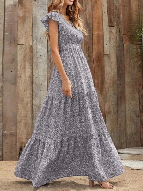 Maxi Dress with Ruffled Sleeves and Tiered Skirt