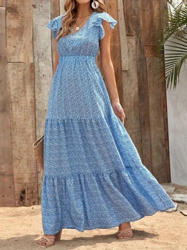 Maxi Dress with Ruffled Sleeves and Tiered Skirt