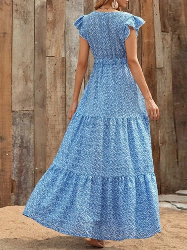 Maxi Dress with Ruffled Sleeves and Tiered Skirt