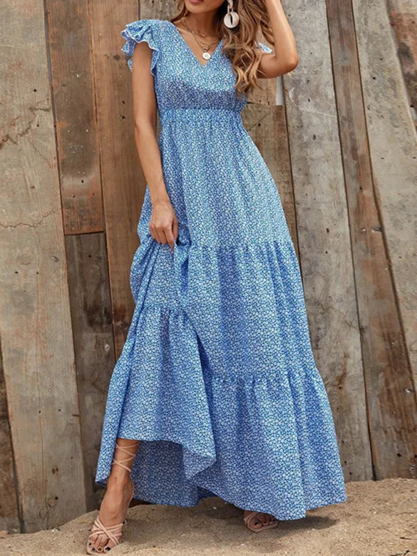 Maxi Dress with Ruffled Sleeves and Tiered Skirt
