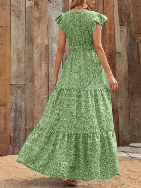Maxi Dress with Ruffled Sleeves and Tiered Skirt