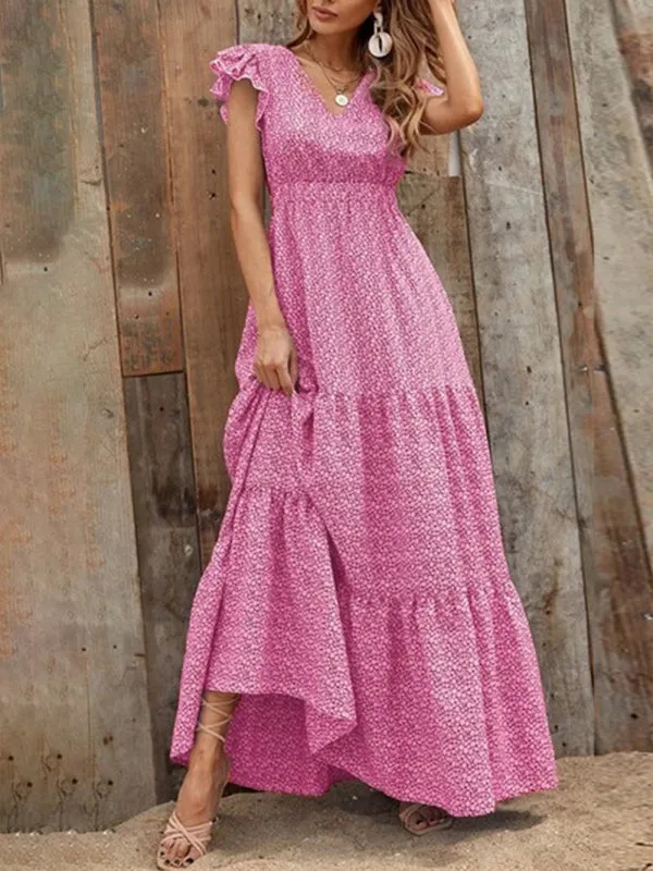 Maxi Dress with Ruffled Sleeves and Tiered Skirt