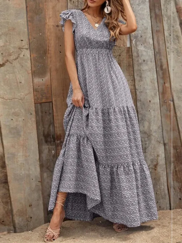 Maxi Dress with Ruffled Sleeves and Tiered Skirt