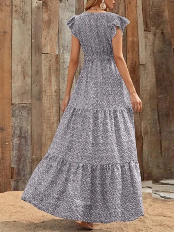 Maxi Dress with Ruffled Sleeves and Tiered Skirt