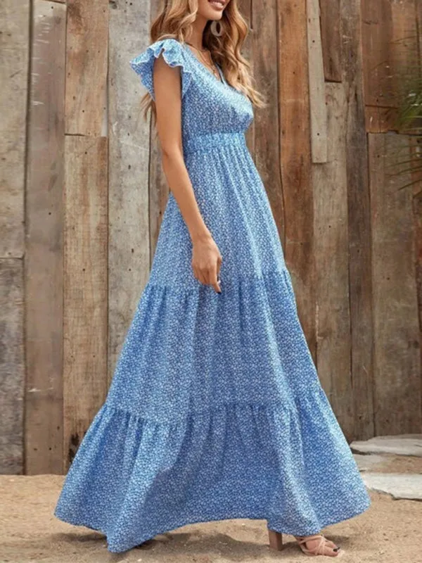 Maxi Dress with Ruffled Sleeves and Tiered Skirt