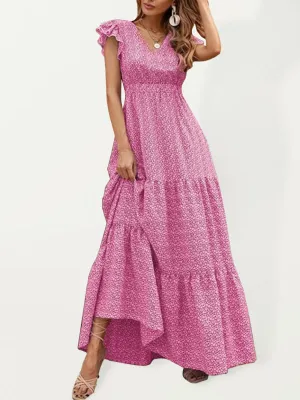 Maxi Dress with Ruffled Sleeves and Tiered Skirt