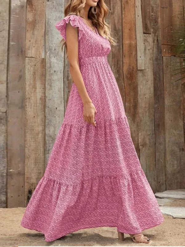 Maxi Dress with Ruffled Sleeves and Tiered Skirt