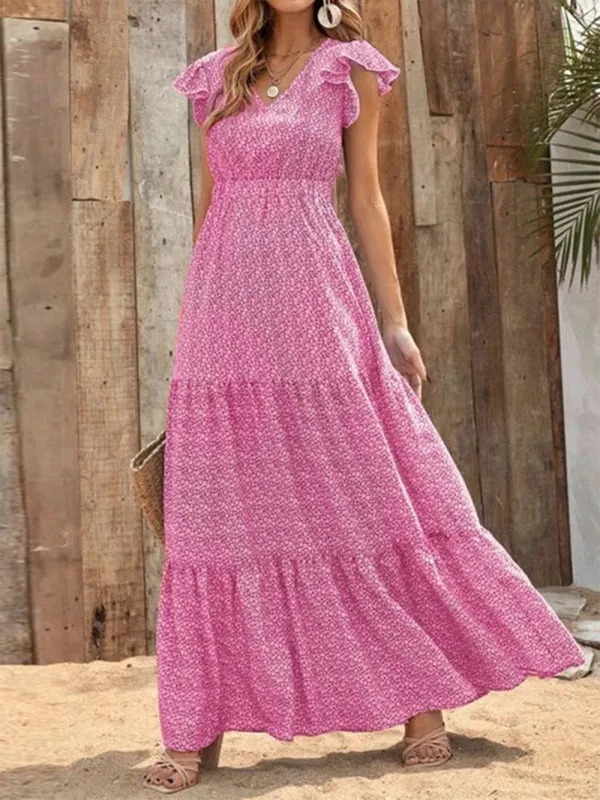 Maxi Dress with Ruffled Sleeves and Tiered Skirt