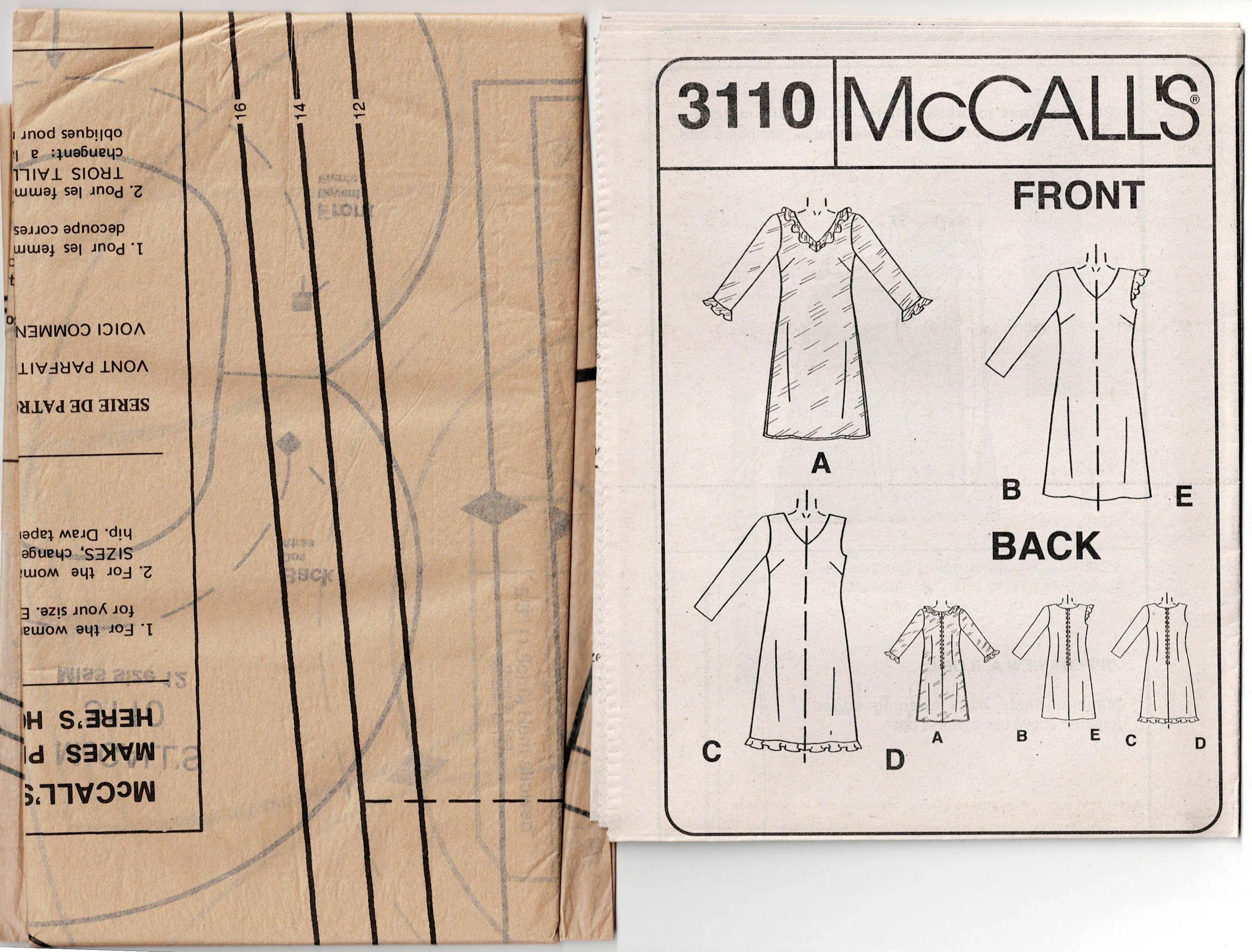 McCall's 3110 Womens A Line Dress with Optional Overdress & Ruffled Hem Out Of Print Sewing Pattern Size 12 - 16 UNCUT Factory Folded