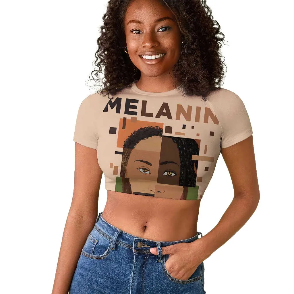 Melanin Every Shade Slays Raglan Cropped T shirt Afro Women DT03