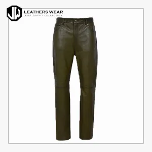 Mens Leather Trouser Olive Green