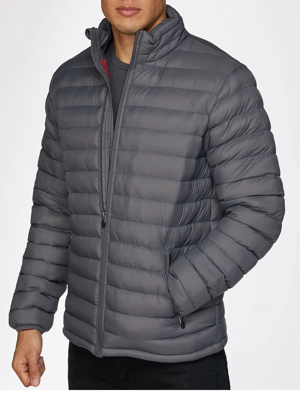 Men's Nylon Quilted Puffer Jacket-NJ640-Charcoal