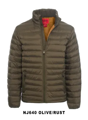 Men's Nylon Quilted Puffer Jacket-NJ640-Olive