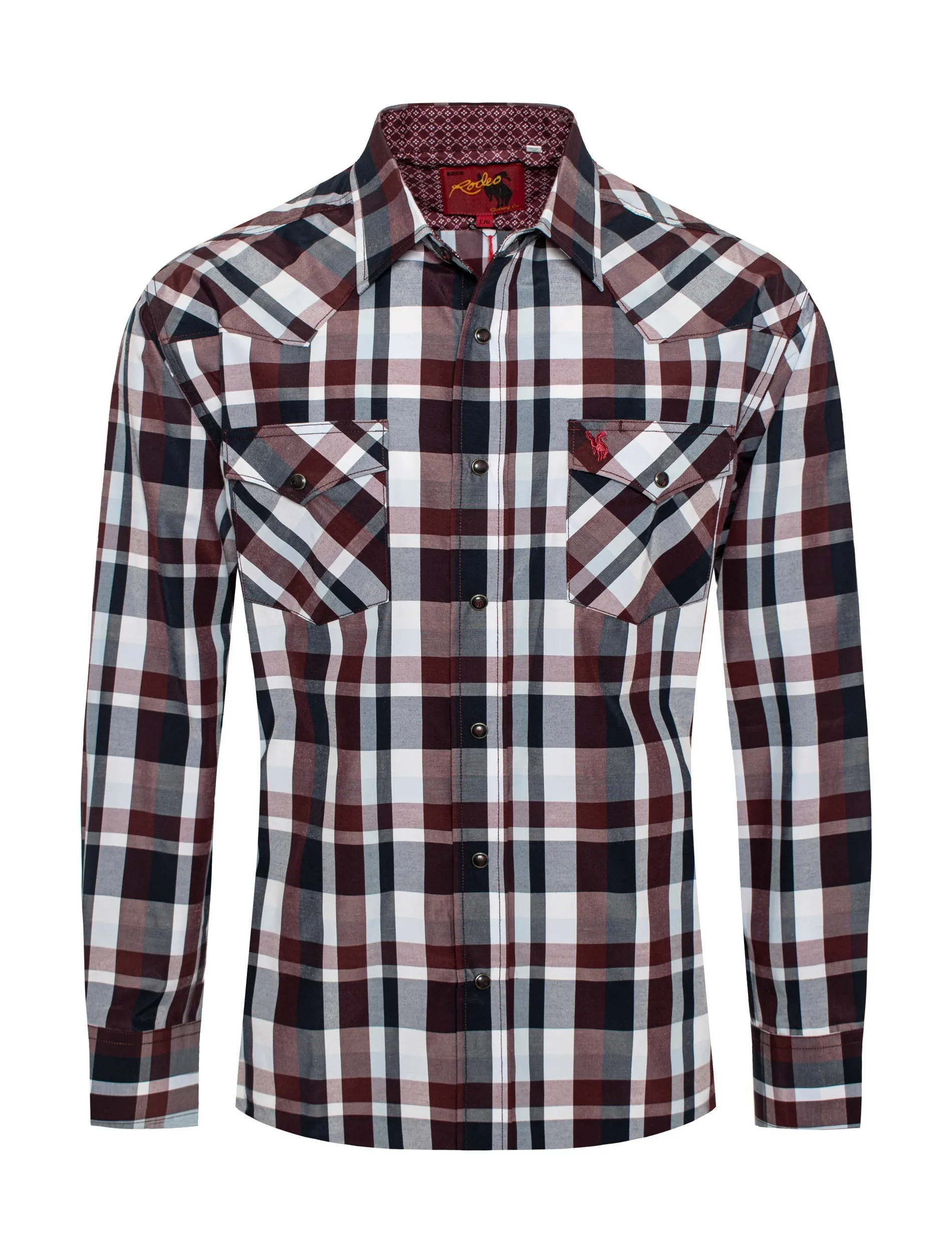 Men's Western Long Sleeve Pearl Snap Plaid Shirt-PS400-416