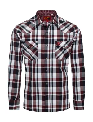 Men's Western Long Sleeve Pearl Snap Plaid Shirt-PS400-416