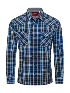 Men's Western Long Sleeve Pearl Snap Plaid Shirt-PS400-418
