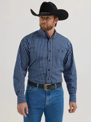 Men's Wrangler George Strait Long Sleeve Button Down - Deep Sea Plaid