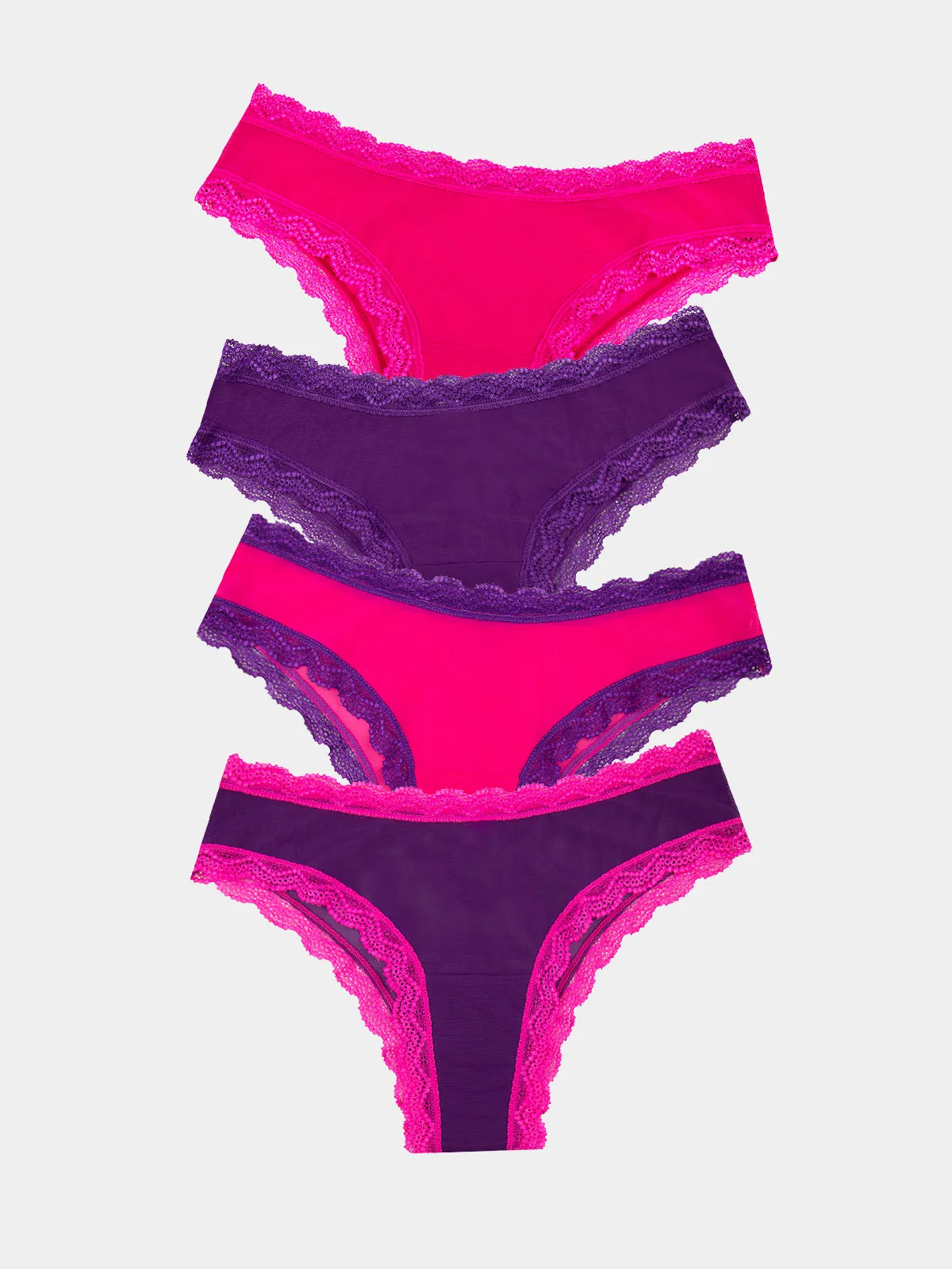 Mesh Brazilian Knicker Four Pack - Purple & Raspberry