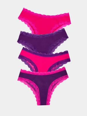 Mesh Brazilian Knicker Four Pack - Purple & Raspberry