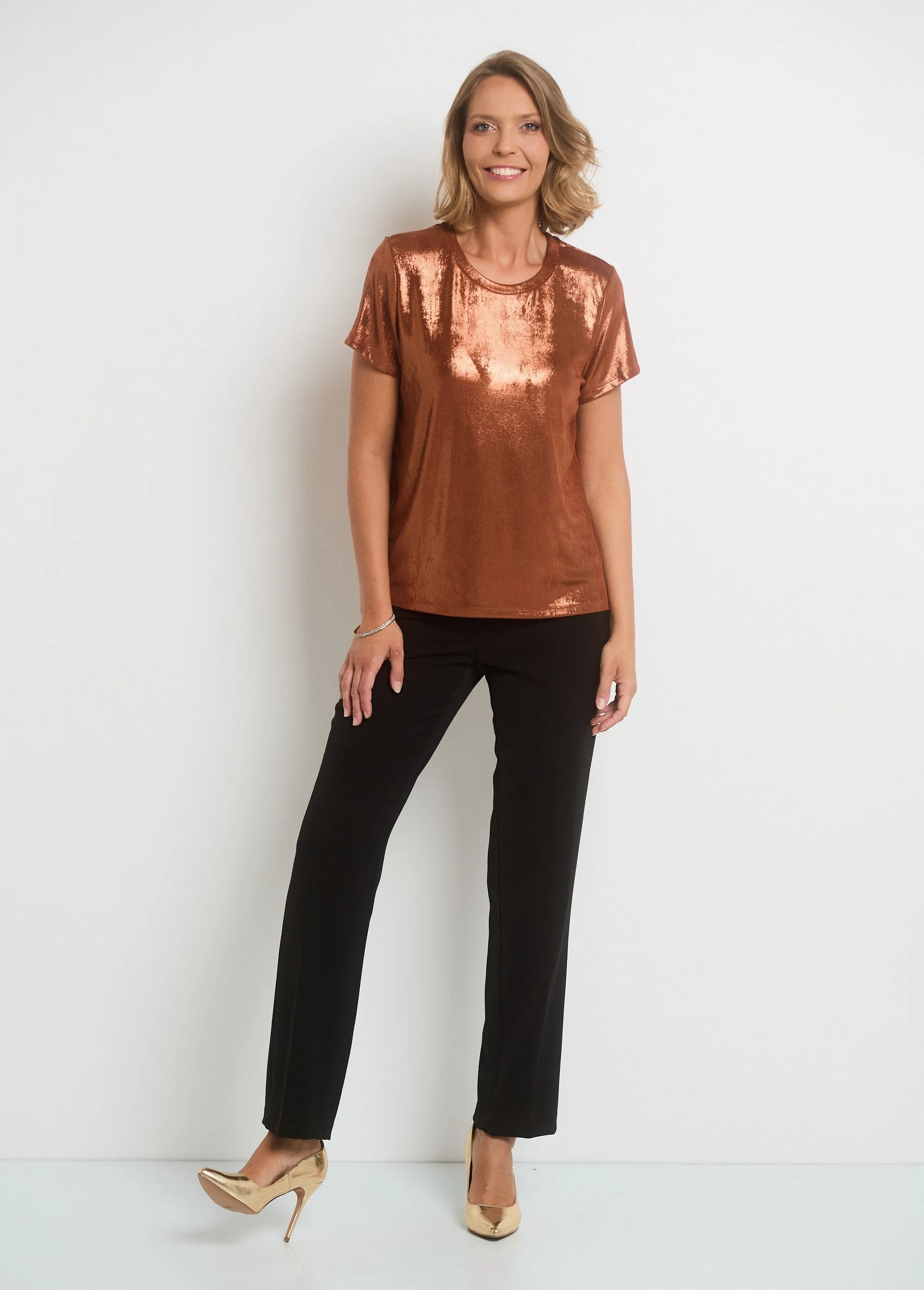 Metallic short-sleeved T-shirt