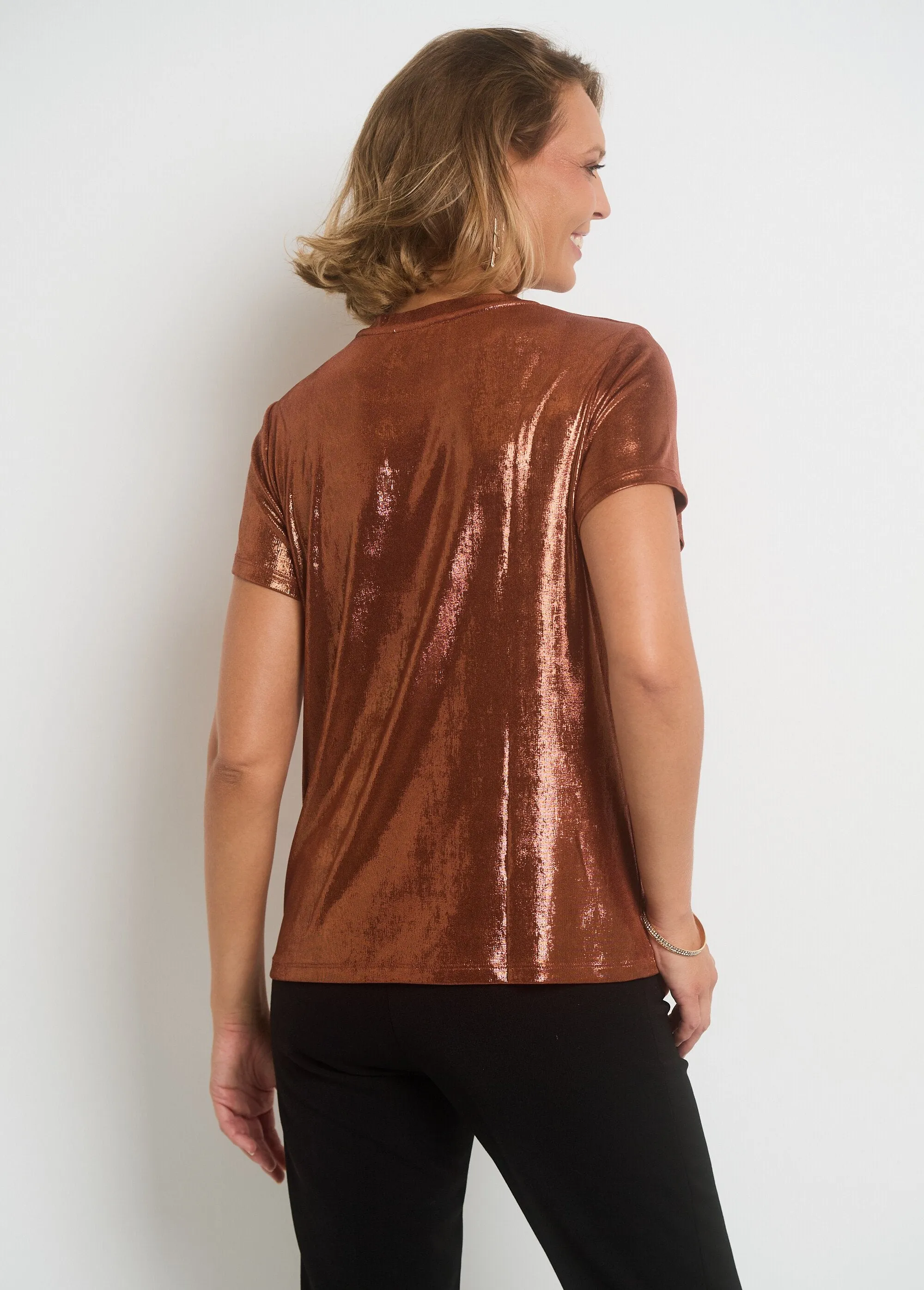 Metallic short-sleeved T-shirt
