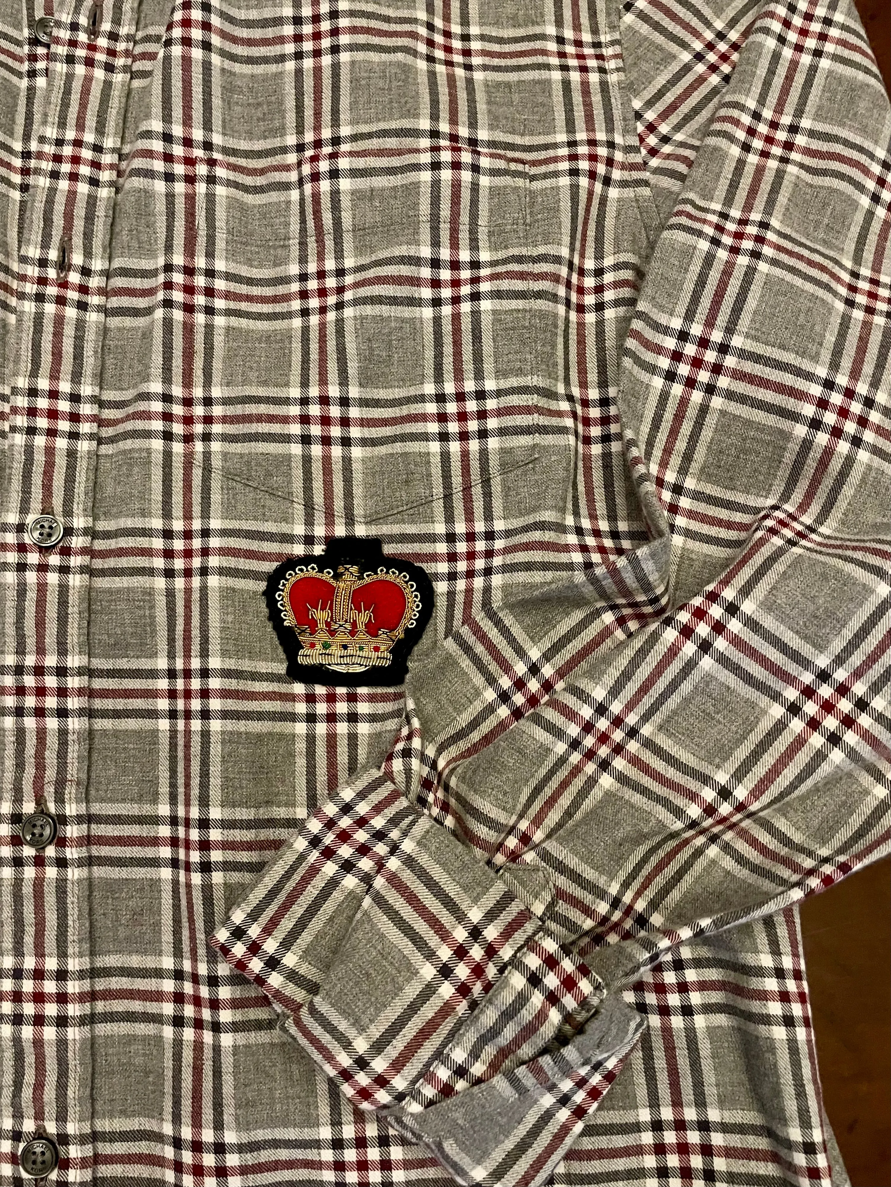 Michael Kors Grey & Red Plaid Shirt with Crown Patch