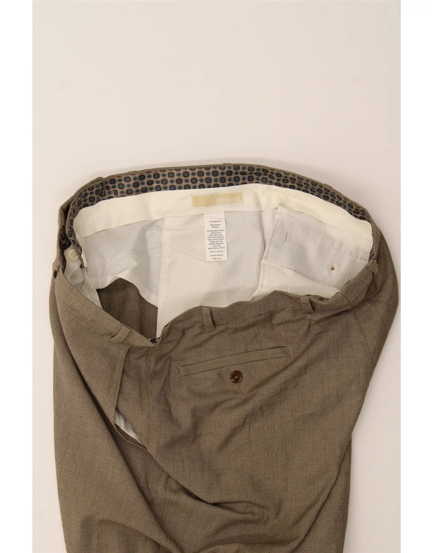MICHAEL KORS Mens Straight Suit Trousers W38 L32 Brown Houndstooth