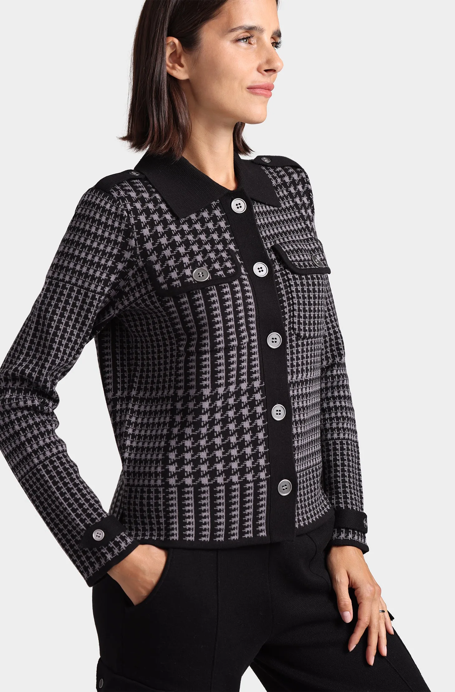 Minnie Rose Houndstooth Military Shacket
