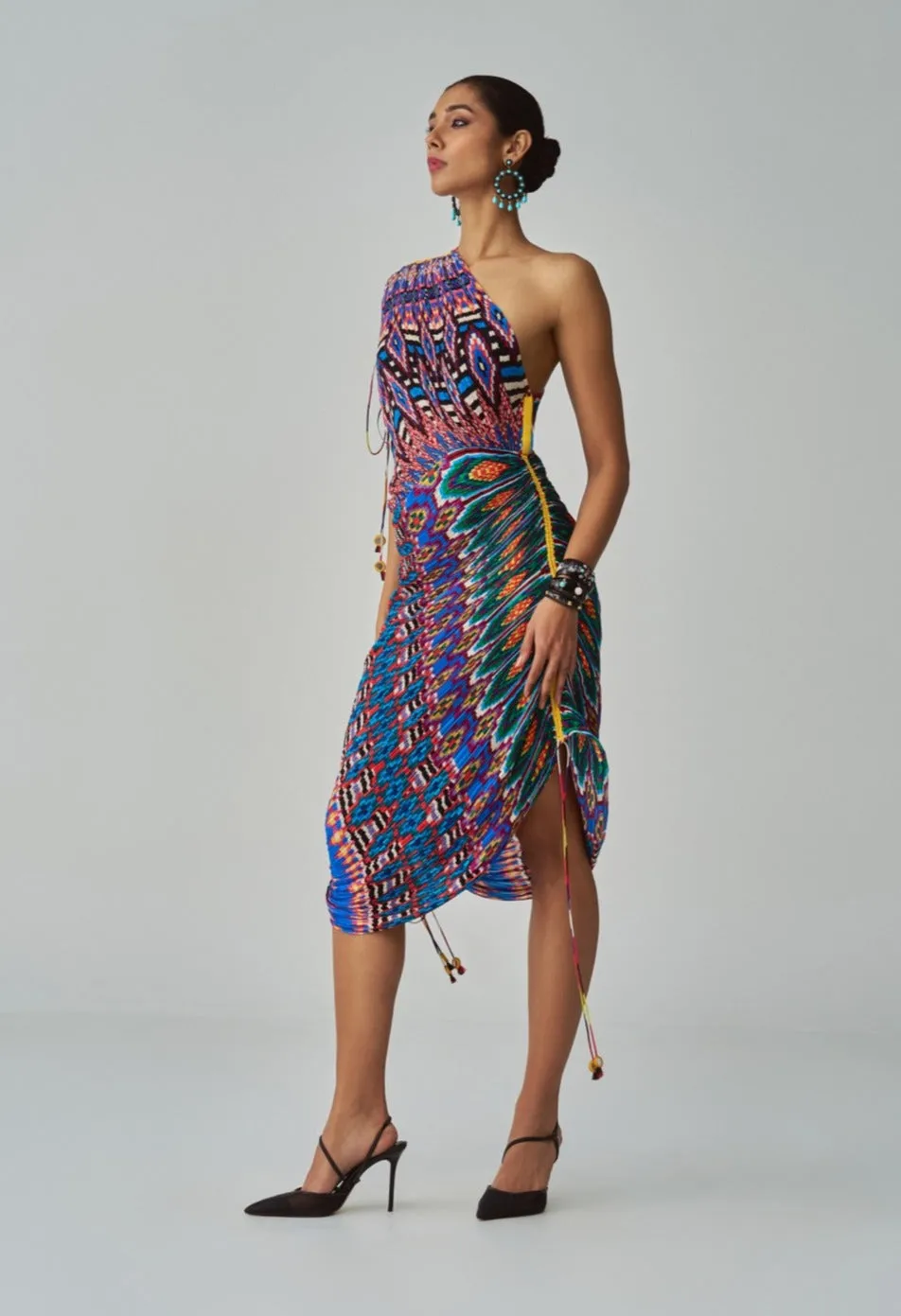Mira multicolor ikat pleat sari dress