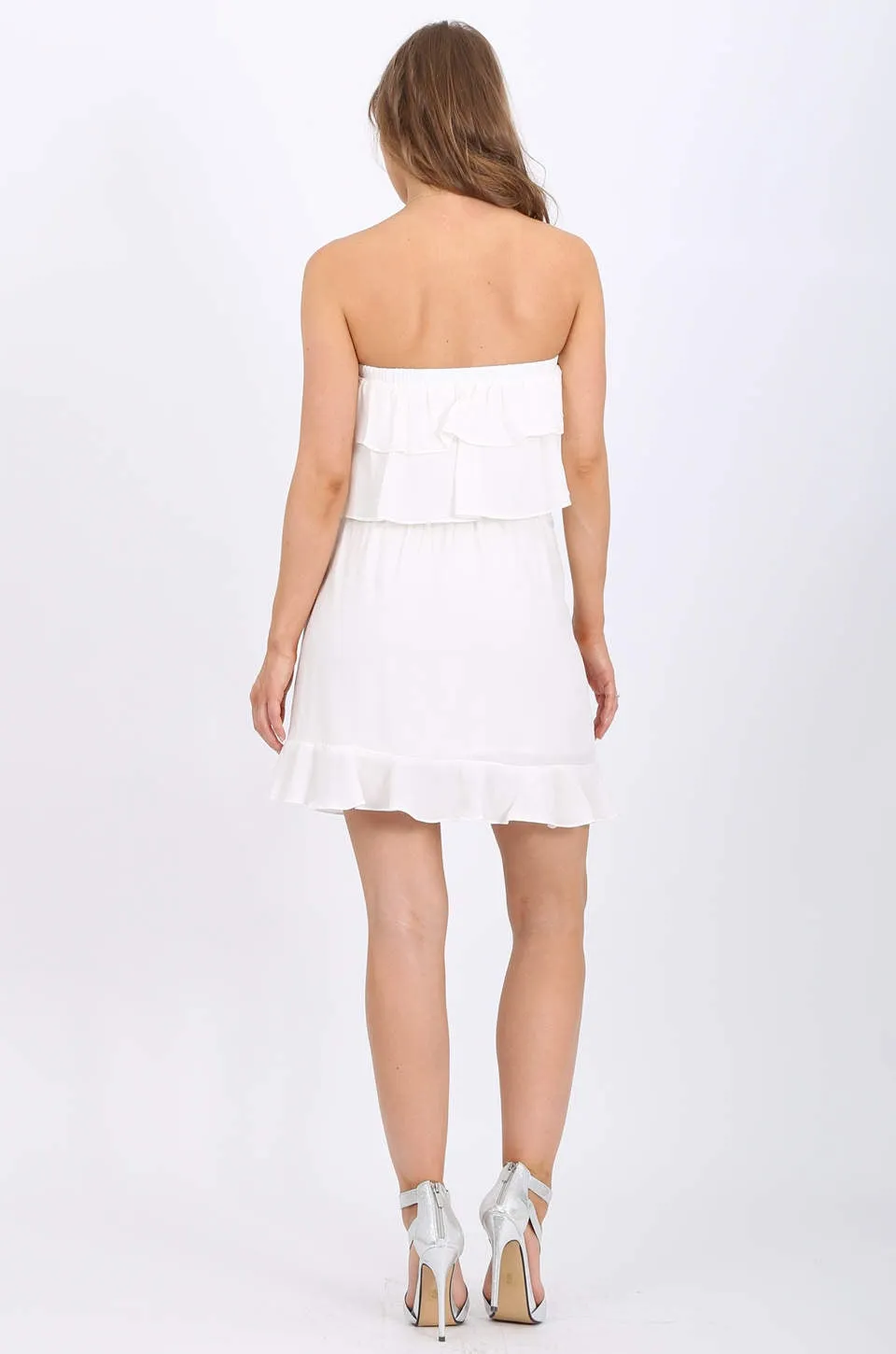 MISS PINKI Isabelle Ruffle dress in white