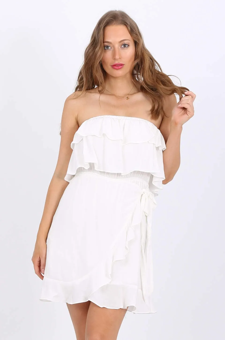MISS PINKI Isabelle Ruffle dress in white