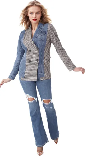 Mixed Media Denim and Houndstooth Blazer- 82012