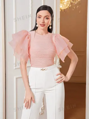 Modely Solid Mesh Butterfly Sleeve Tee