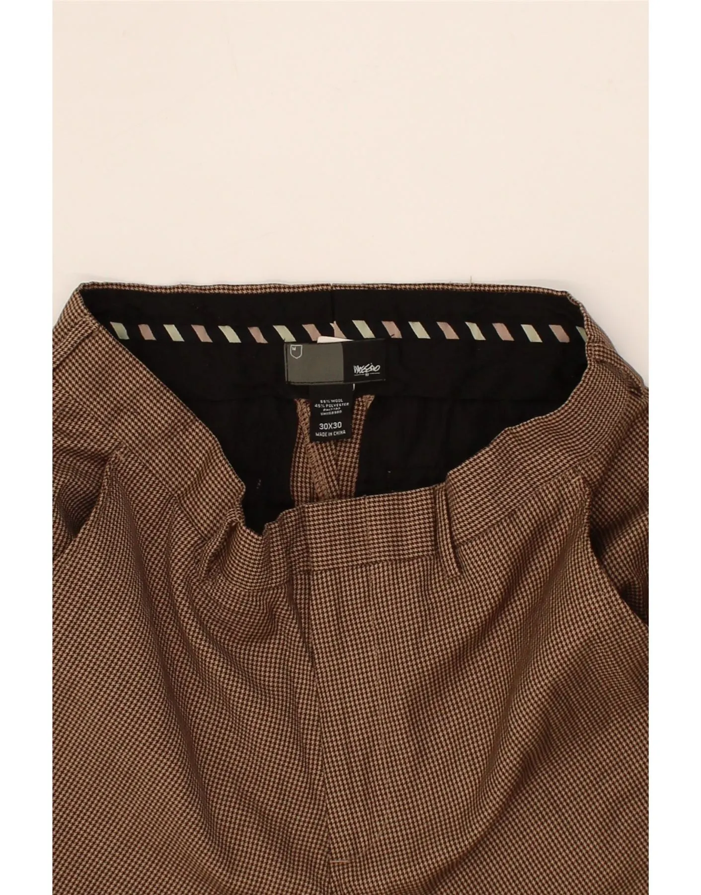 MOSSIMO Mens Straight Chino Trousers W30 L30 Brown Houndstooth Wool