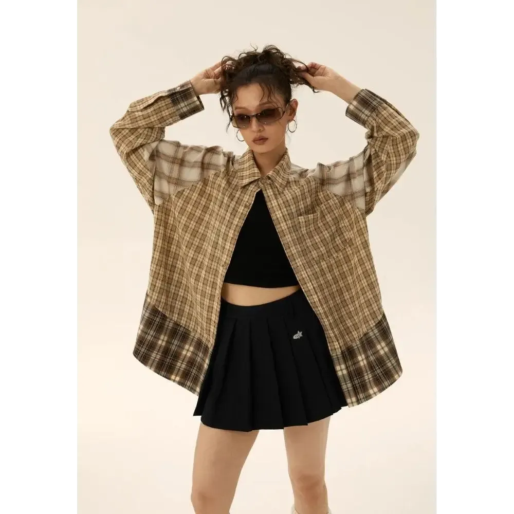 Multi Pattern Plaid Shirt for a Grunge Aesthetic Casual Look