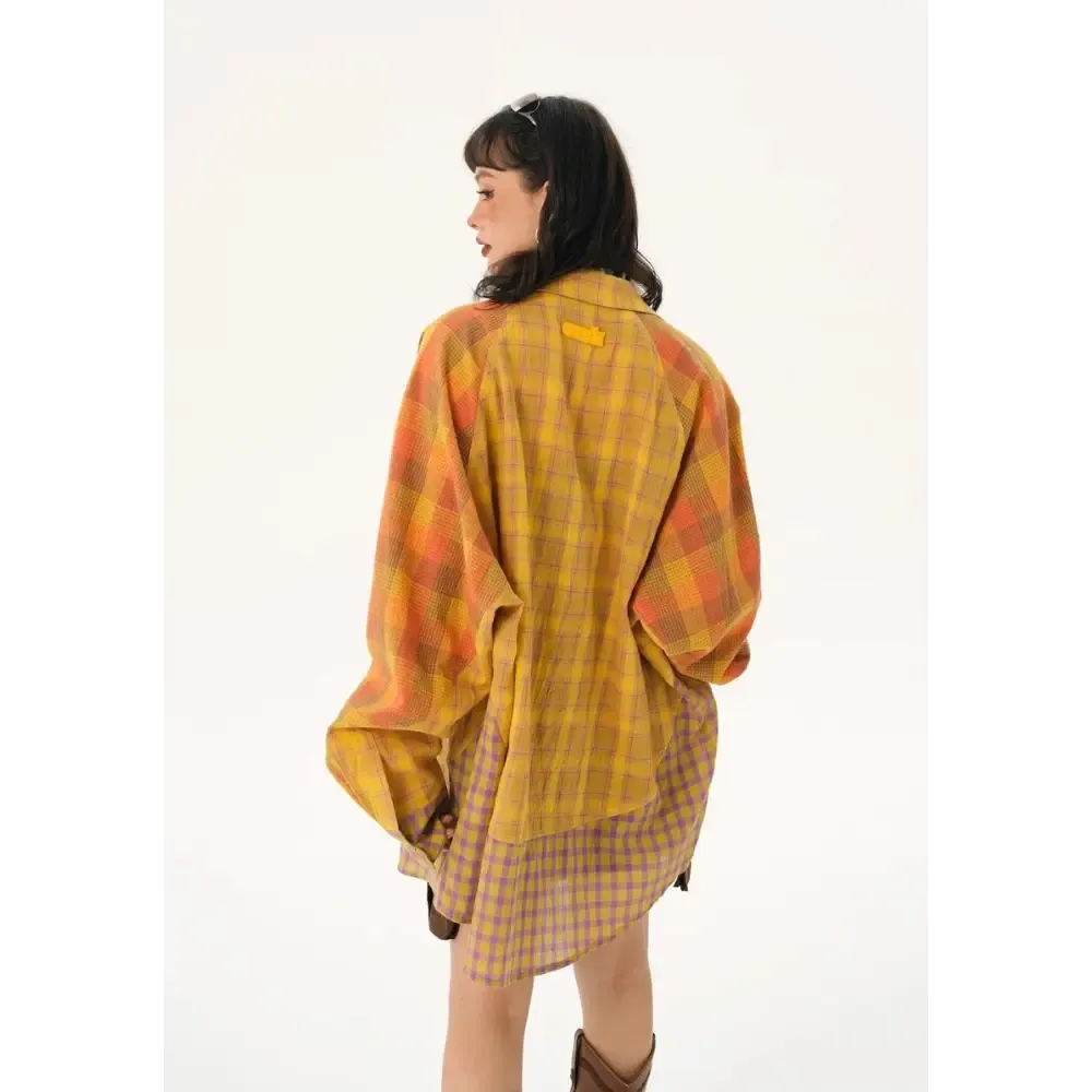 Multi Pattern Plaid Shirt for a Grunge Aesthetic Casual Look
