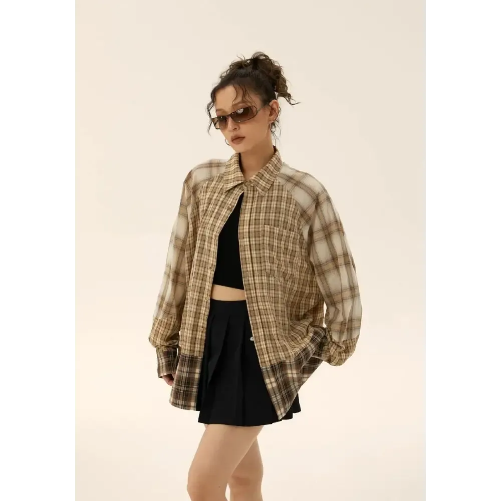 Multi Pattern Plaid Shirt for a Grunge Aesthetic Casual Look