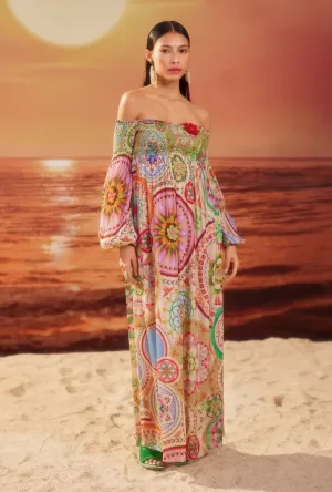 Multicolor smocking off-shoulder dress